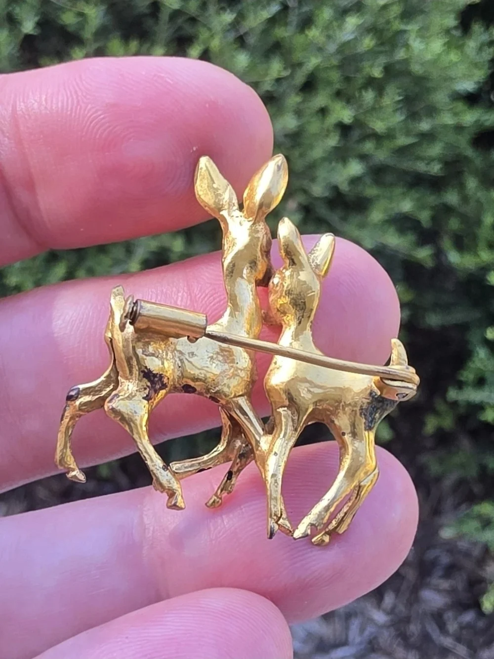 Vintage Double Deer Brooch Christmas Holidays European Trombone Clasp Figural